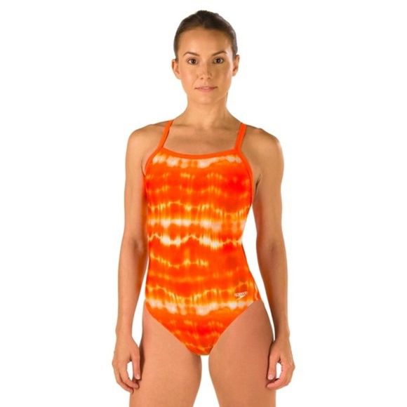 🆕 SPEEDO WOMEN'S ONE PIECE. TIE DYE FLYBACK. ORANGE/WHITE. Sz. 28. NWT. #0313 - Picture 2 of 14